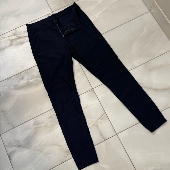 Boutique Super Skinny Stretch Luxury Italian Tailored Solid Navy Blue Chino Pant - Picture 3 of 9